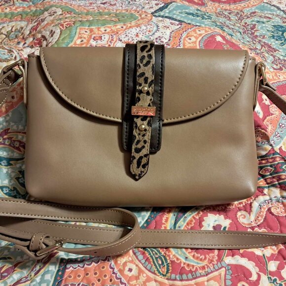 SPARTINA 449 CALF HAIR TAUPE LEATHER SADDLE BAG CROSSBODY BAG - Picture 1 of 6